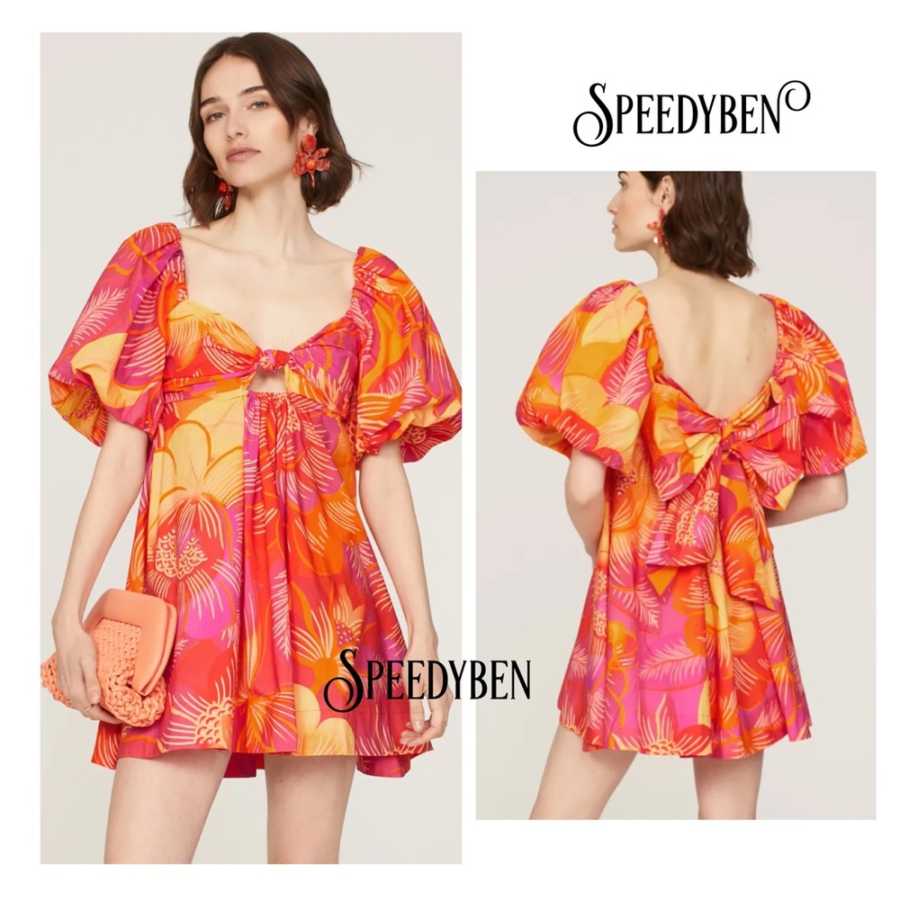 FARM RIO Summer Garden Bow Mini Dress S - Picture 12 of 13